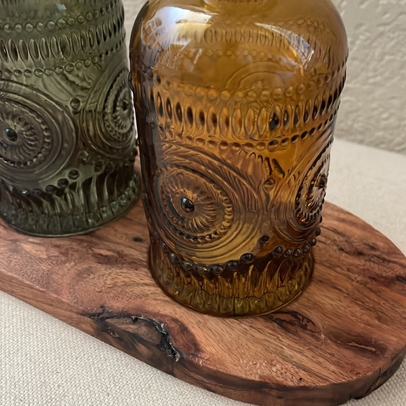 New! Artisan handmade hardwood oblong tray with 3 pressed glass vases - Picture 5 of 16